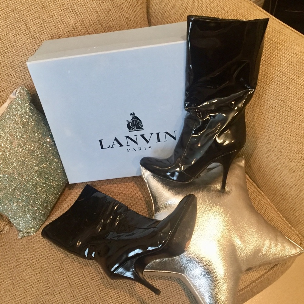 💖✨Lanvin Paris💖Black Pattern Leather short boots - Picture 3 of 16